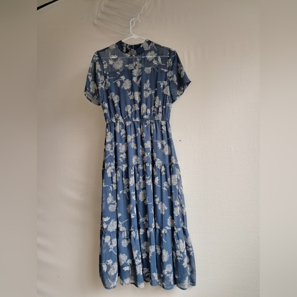 Blue Flutter Sleeve Sundress for Wedding Guests